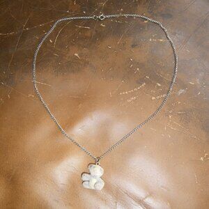 Vintage 1980's Gumball Machine Prize 18" Necklace w/ Fuzzy Panda Bear Charm